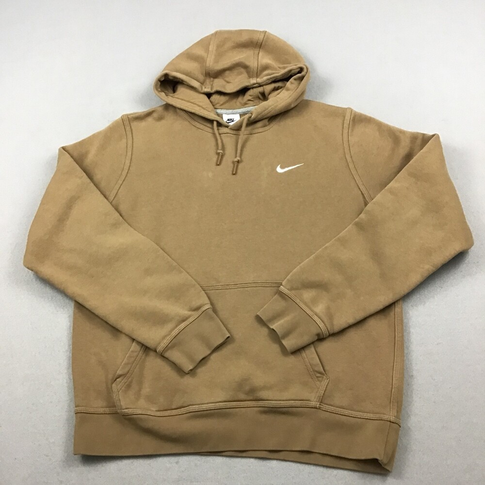 Nike Hoodie Men Large Brown Solid Club Fleece Essential Pullover Sweatshirt L *